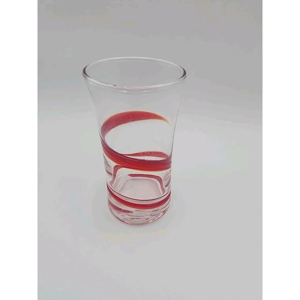 6 Pier 1 Swirline Red Swirl 4 oz. Cordial Liqueur Shot Glasses + Tray FREE SHIP